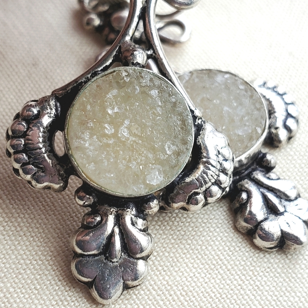 Silver white druzy earrings 925 - Picture 3 of 6